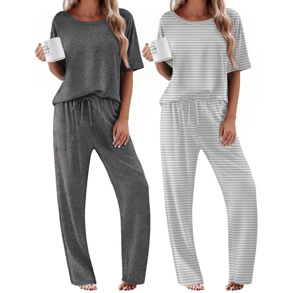 Ultra Soft 2-Pack Pajama Set with Pockets S-XXL Lounge Sleepwear - Picture 1 of 7
